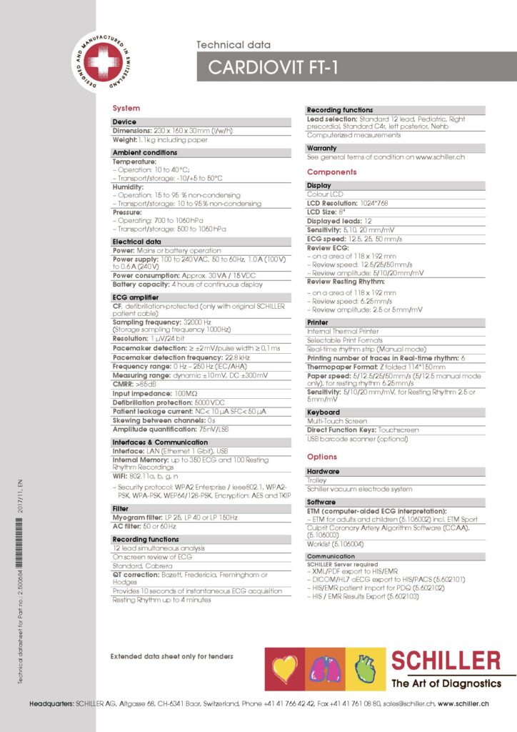 Datablad til CARDIOVIT FT-1 EKG apparat