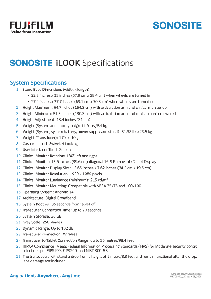 Sonosite iLOOK Product Specifications_UK